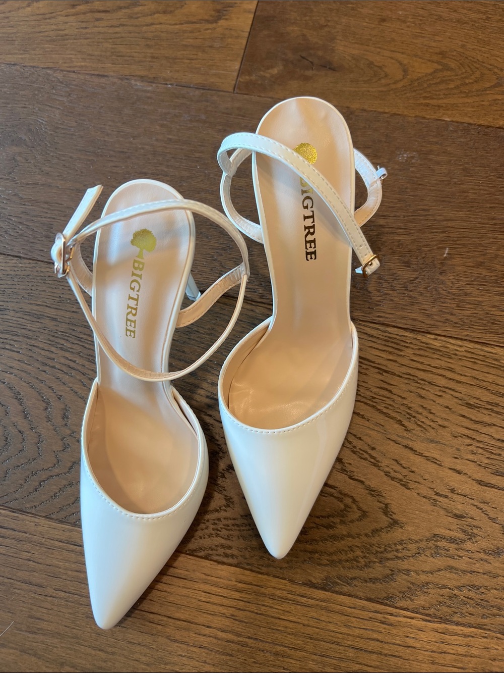 White Pointed-Toe Ankle-Strap Pumps - Picture 1 of 1